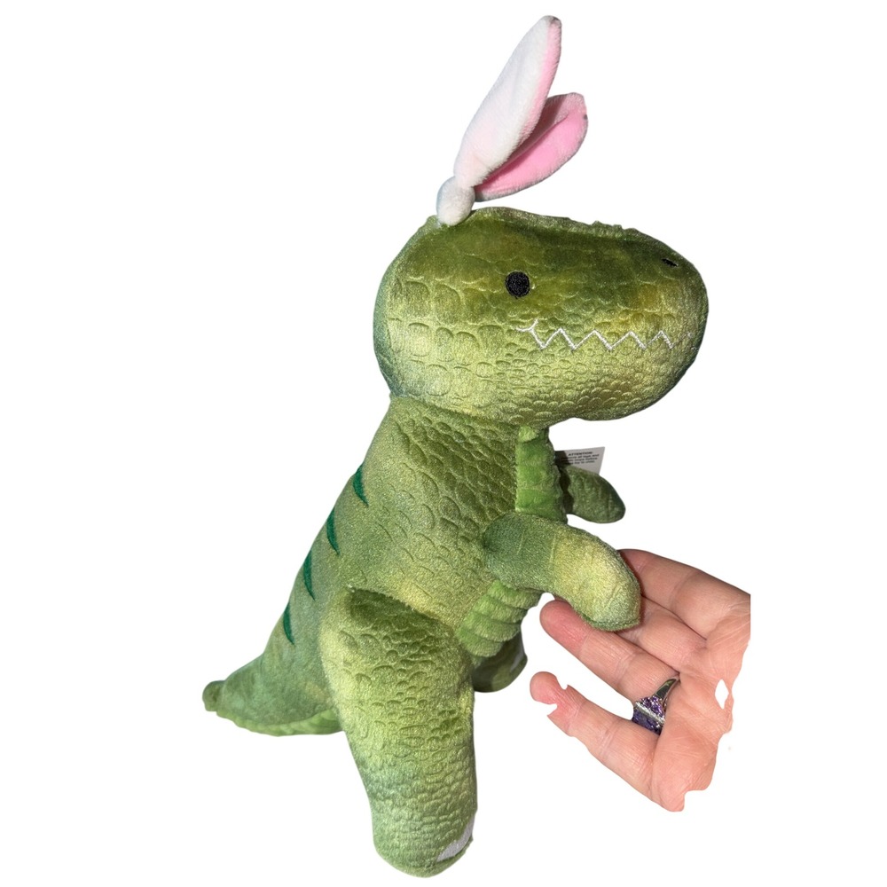 Holiday Home Dino with Bunny Ears Plush 10in Green T-Rex Easter Seasonal NWT
